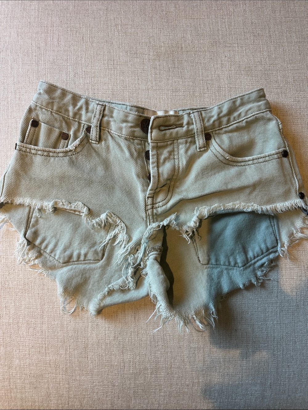 One Teaspoon Olive Beige Distressed Cutoff Denim Shorts